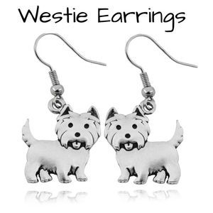 Silvertone Westie Earrings NEW